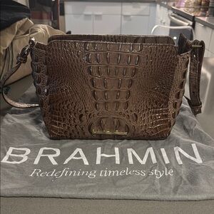 Brahmin gray-brown Croc-Embossed Crossbody Bag